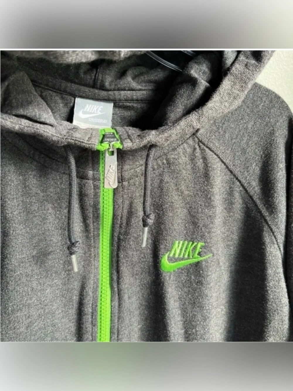 Nike Zip Up Hoodie Sweatshirt Gray and Neon Green XXL